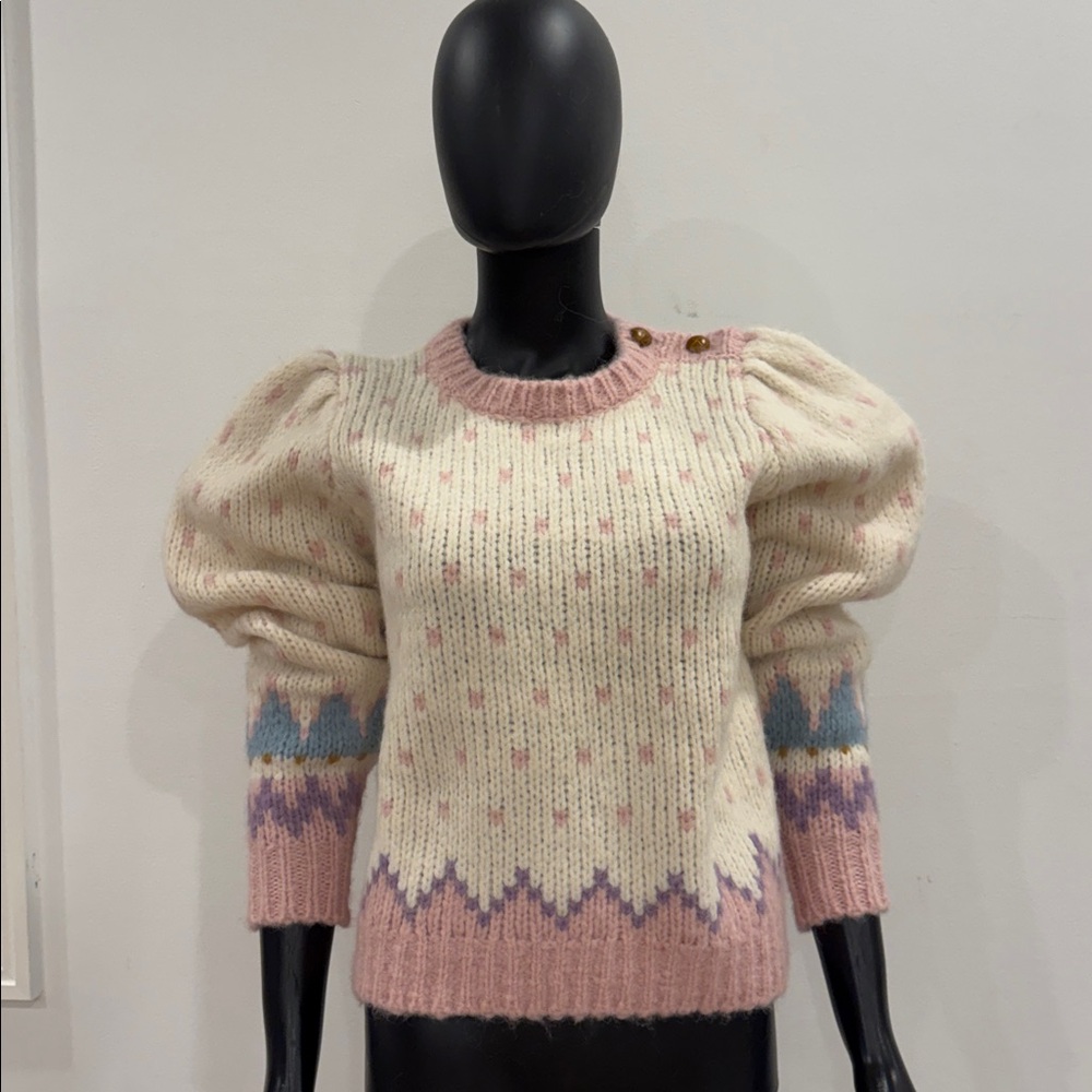 LoveShackFancy Cashmere Pink and White Patterned Women's Alpaca Sweater